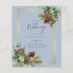 BUDGET Winter Red Berries Pine Cones Wedding Flyer