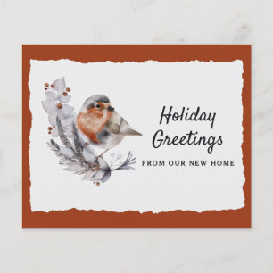 Budget Winter Robin Rust Grey Holiday Moving Card