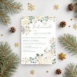 Budget Winter Snowflake Rehearsal Dinner<br><div class="desc">Budget Christmas Winter Snowflake Floral Rehearsal Dinner Invitation in Ivory Gold and Sage</div>