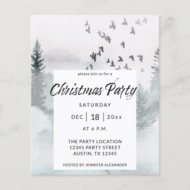 Budget Winter Tree Rustic Christmas Party Flyer (Front)