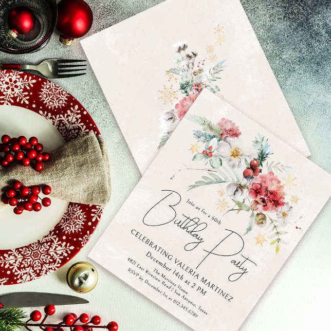 Budget Winter Watercolor Flowers 60th Birthday (Need a matching welcome sign? Napkins, paper plates. Something else? Message me!)
