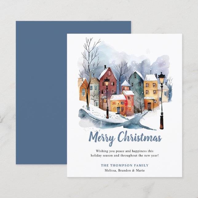 BUDGET Winter Watercolor Houses Christmas Greeting (Front/Back)