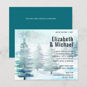 Budget Winter Watercolor Teal Wedding Invite