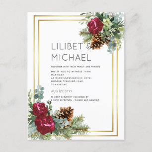 BUDGET  Winter Wedding Burgundy Roses Eucalyptus Postcard