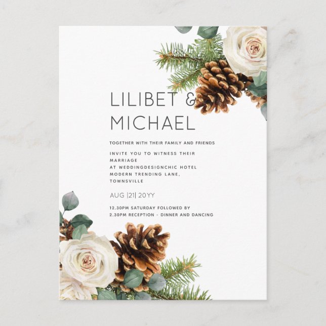 BUDGET Winter Wedding Eucalyptus Greenery Roses Postcard (Front)