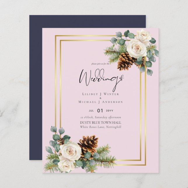 BUDGET  Winter Wedding White Roses Gold Dusty Blue (Front/Back)