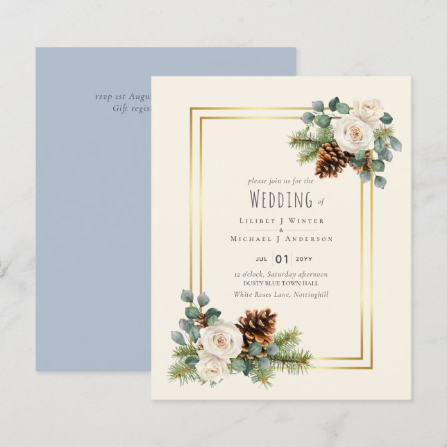 BUDGET  Winter Wedding White Roses Gold Dusty Blue (Front/Back)