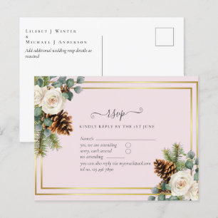BUDGET  Winter Wedding White Roses Gold Dusty Blue Postcard