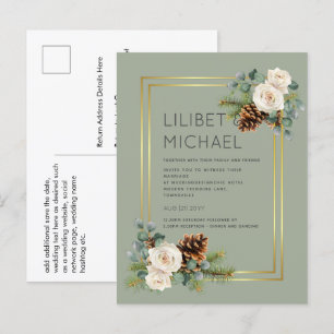 BUDGET  Winter Wedding White Roses Gold Dusty Blue Postcard