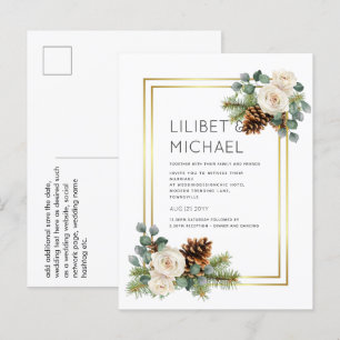 BUDGET  Winter Wedding White Roses Gold Dusty Blue Postcard