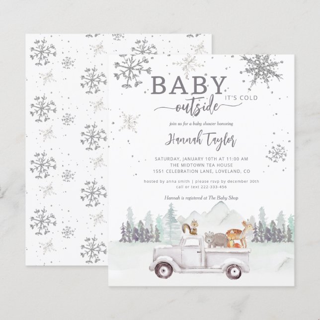 Budget Winter Woodland Baby Shower Invitation (Front/Back)