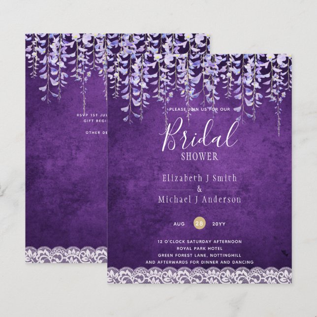 BUDGET Wisteria Floral Lace BRIDAL SHOWER INVITE (Front/Back)