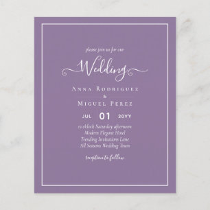 Budget Wisteria Purple Wedding Simple Monochrom Flyer