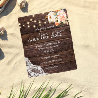 Budget Wood, Lace Lights Pink Floral Save the Date