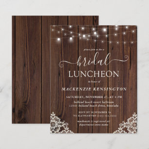 Budget Wood Lights Lace Bridal Shower Invitation