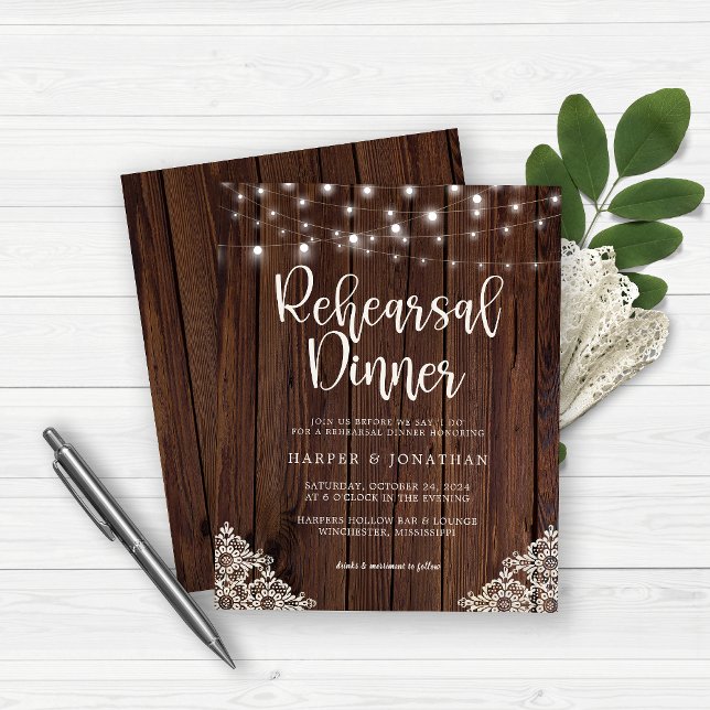 Budget Wood String Lights Lace Wedding Rehearsal (Creator Uploaded)