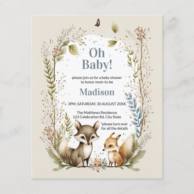Budget Woodland Animals Boy Baby Shower Invite (Front)