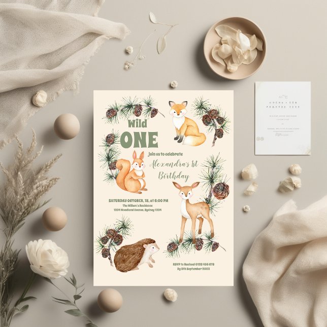 Budget Woodland Animals Wild One 1st Birthday Flyer (Creator Uploaded)