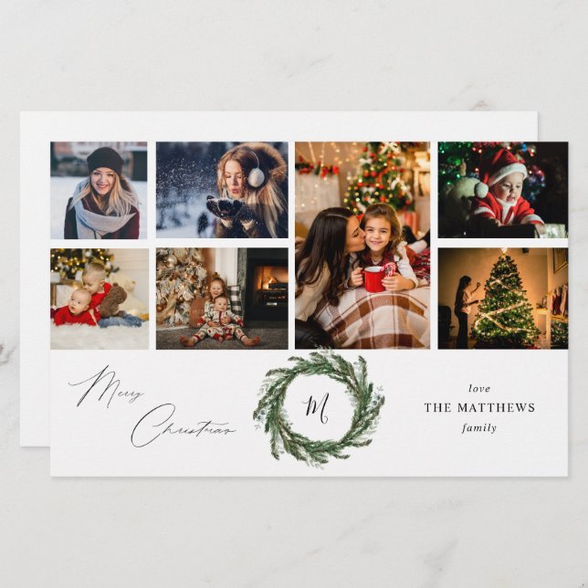 Budget Wreath Monogram 7 Photo Christmas-Wh Medium (Front/Back)