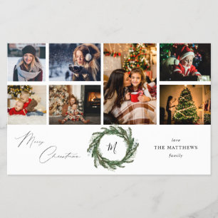 Budget Wreath Monogram 7 Photo Merry Christmas Flyer