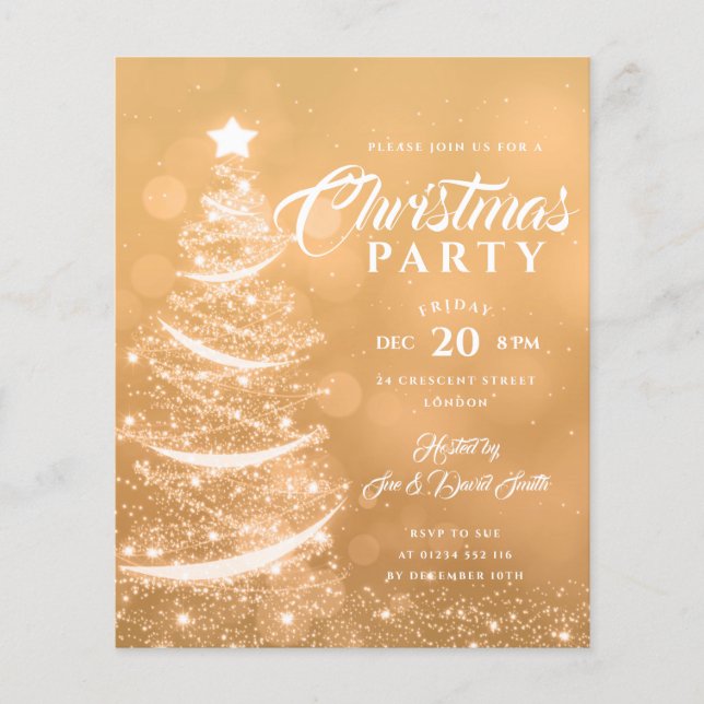 Budget Xmas Party Sparkle Gold Holiday Invite Flyer (Front)