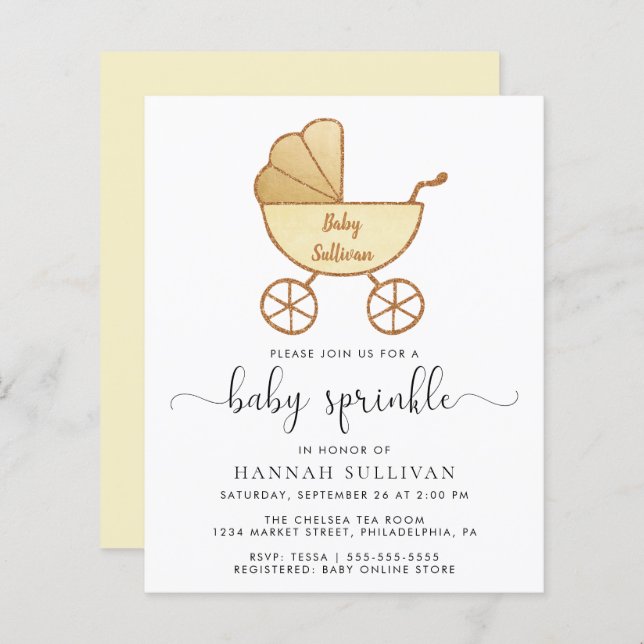 Budget Yellow Carriage Baby Sprinkle Invitation (Front/Back)