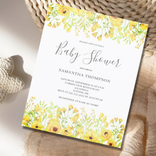Budget Yellow Floral Baby Shower Invitation