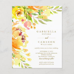 Budget Yellow Floral Watercolor Wedding Invite