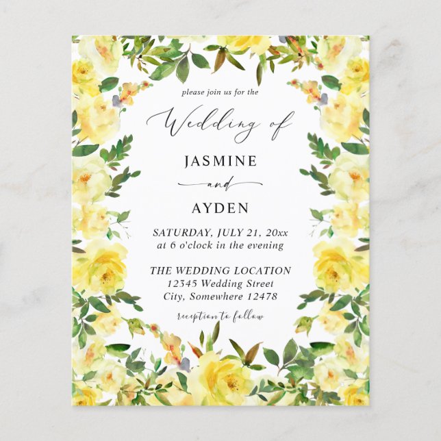 Budget Yellow Floral Wedding V2 Flyer (Front)