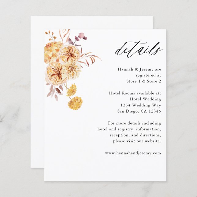 Budget: Yellow Golden Floral Boho Details (Front/Back)