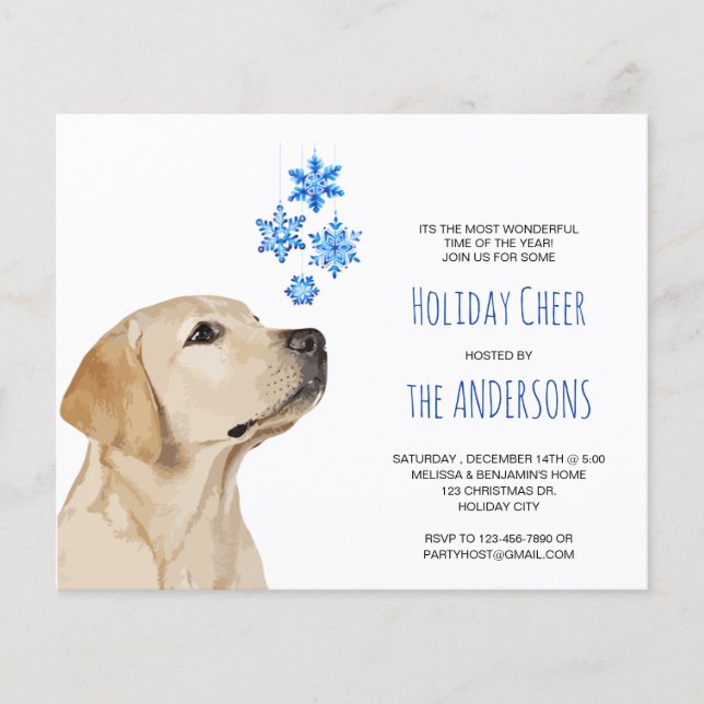 Budget Yellow Lab Christmas Snowflakes Invitation (Front)
