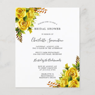 Budget Yellow Rose Floral Bridal Shower Invitation