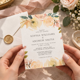 Budget Yellow Rose Floral Wedding Invitation