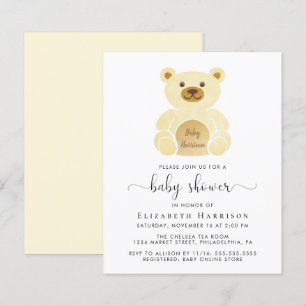 Budget Yellow Teddy Bear Baby Shower Invitation