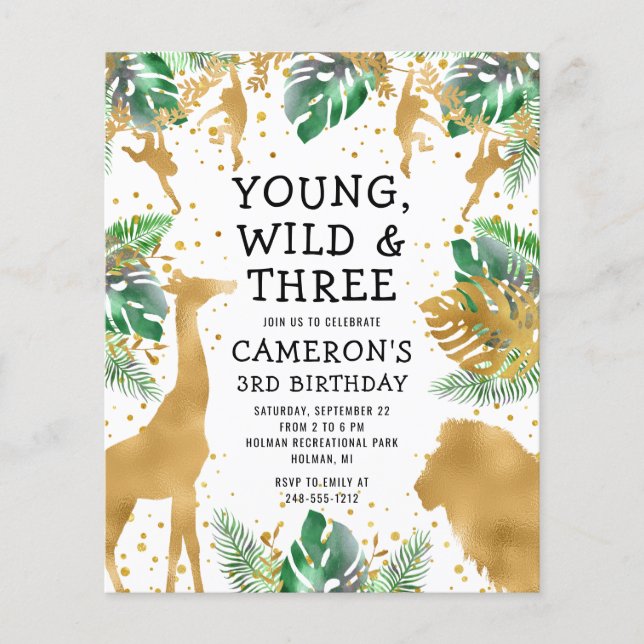 Budget Young Wild Three 3rd Birthday Invite (Front)