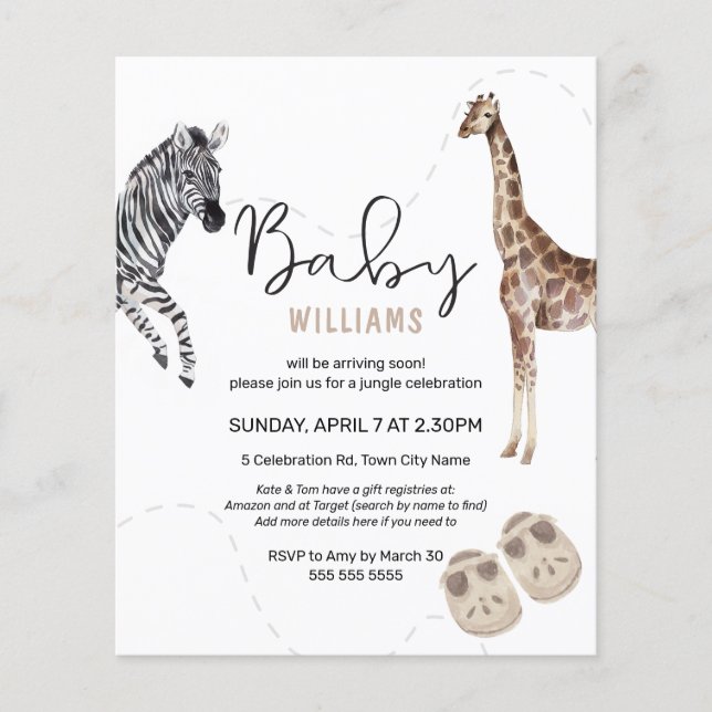 Budget Zebra Safari Animal Neutral Baby Shower  (Front)