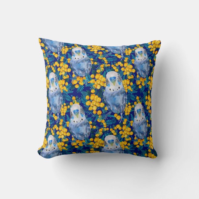 Budgie And Wattle Pattern Throw Pillow (Front)