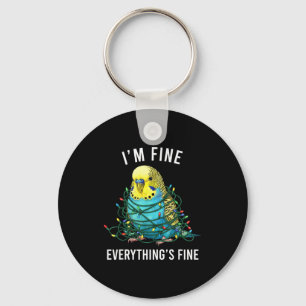 Budgie Bird Christmas I'm Fine Everything Is Fine  Keychain
