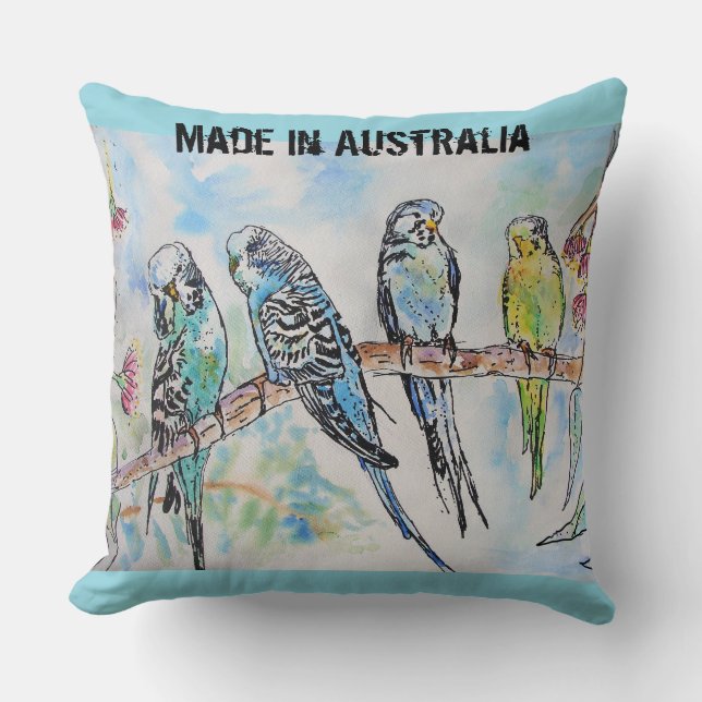 Budgie Budgerigar Bird Made In Australia T Shirt Throw Pillow (Front)