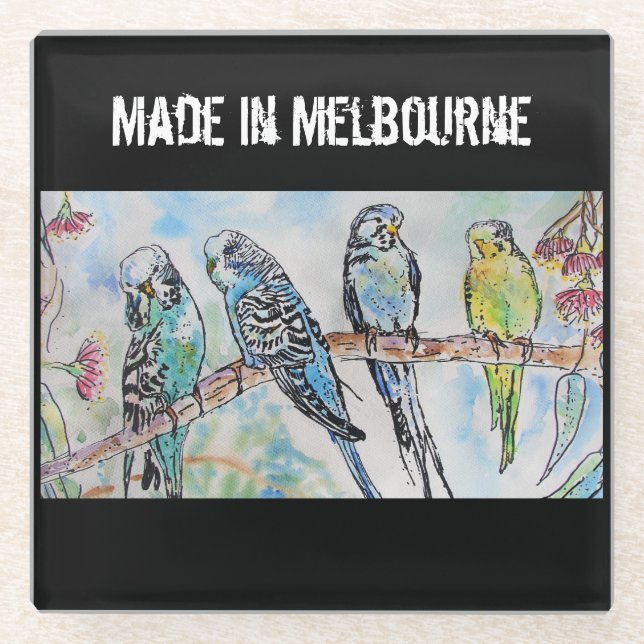 Budgie Budgerigar Bird Made In Melbourne Birds Glass Coaster (Front)