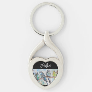 Budgie Budgerigar Bird Watercolour Mens Birds Keychain