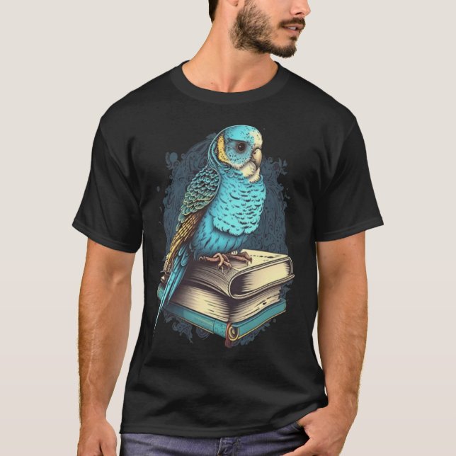 Budgie Budgerigar Book Parakeet Bird Bookworm Read T-Shirt (Front)