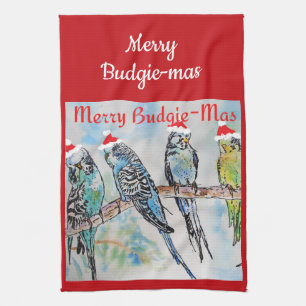 Budgie Budgerigar Christmas Merry Budgie-mas Kitchen Towel