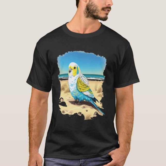Budgie Budgerigar Parakeet Bird Ocean Beach Summer T-Shirt (Front)