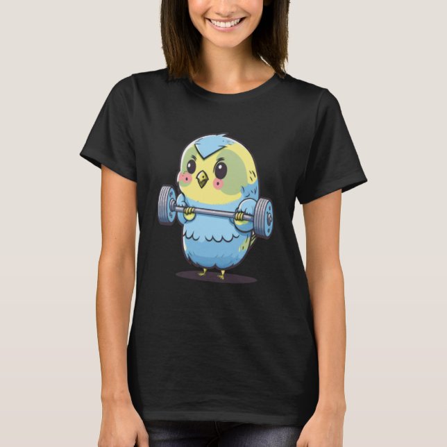 Budgie Budgerigar Parakeet Lifting Bodybuilder Gym T-Shirt (Front)