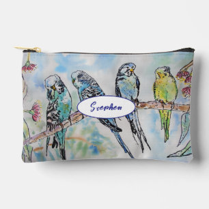 Budgie Budgies Bird Birds Watercolor Boys Name Accessory Pouch