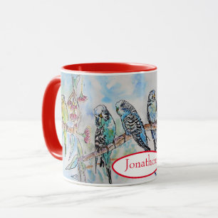 Budgie Budgies Bird Watercolor Painting Bird Mug