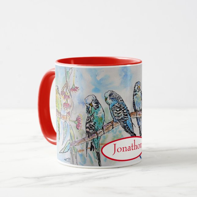 Budgie Budgies Bird Watercolor Painting Bird Mug (Front Left)
