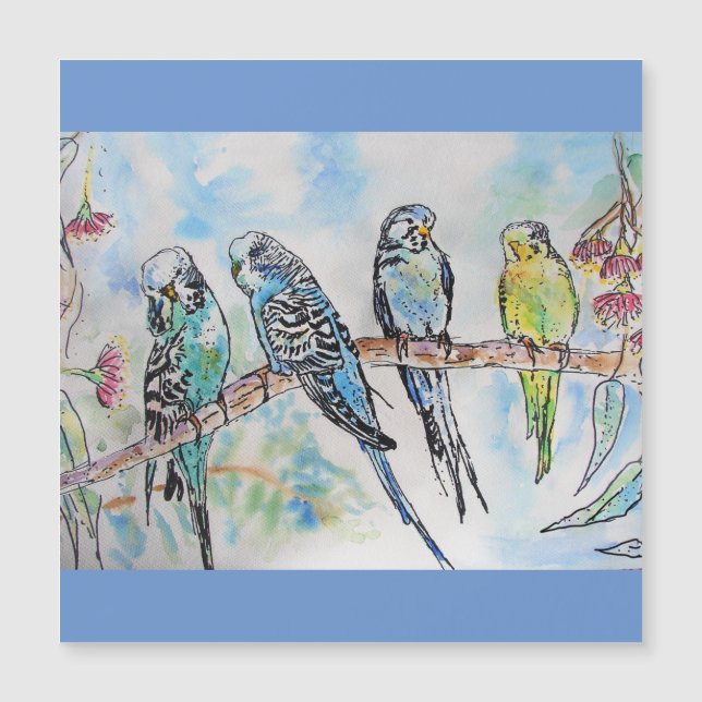 Budgie Budgies Carte Oiseau de peinture aquarelle (Devant)
