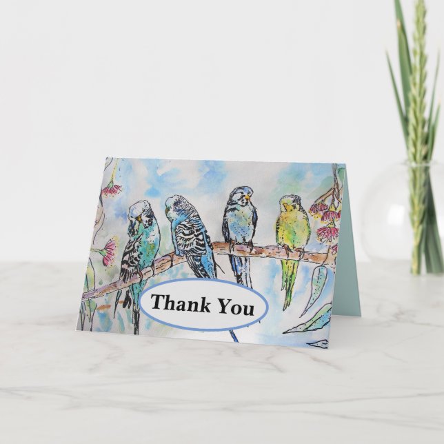 Budgie Budgies Carte Oiseau de peinture aquarelle (Devant)